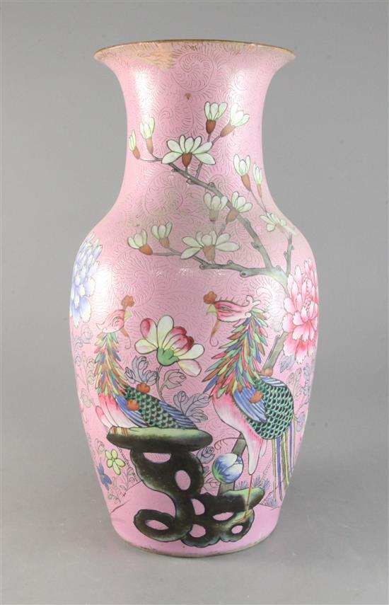 A 19th century Chinese pink glazed porcelain vase 16.5in. (a.f.)